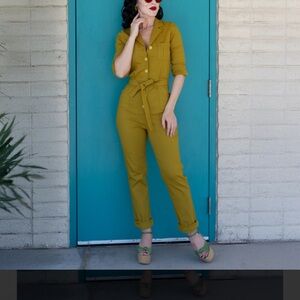 Tatyana Retro Vintage Style Florence Straight Leg Mustard Coverall Jumpsuit Sz M